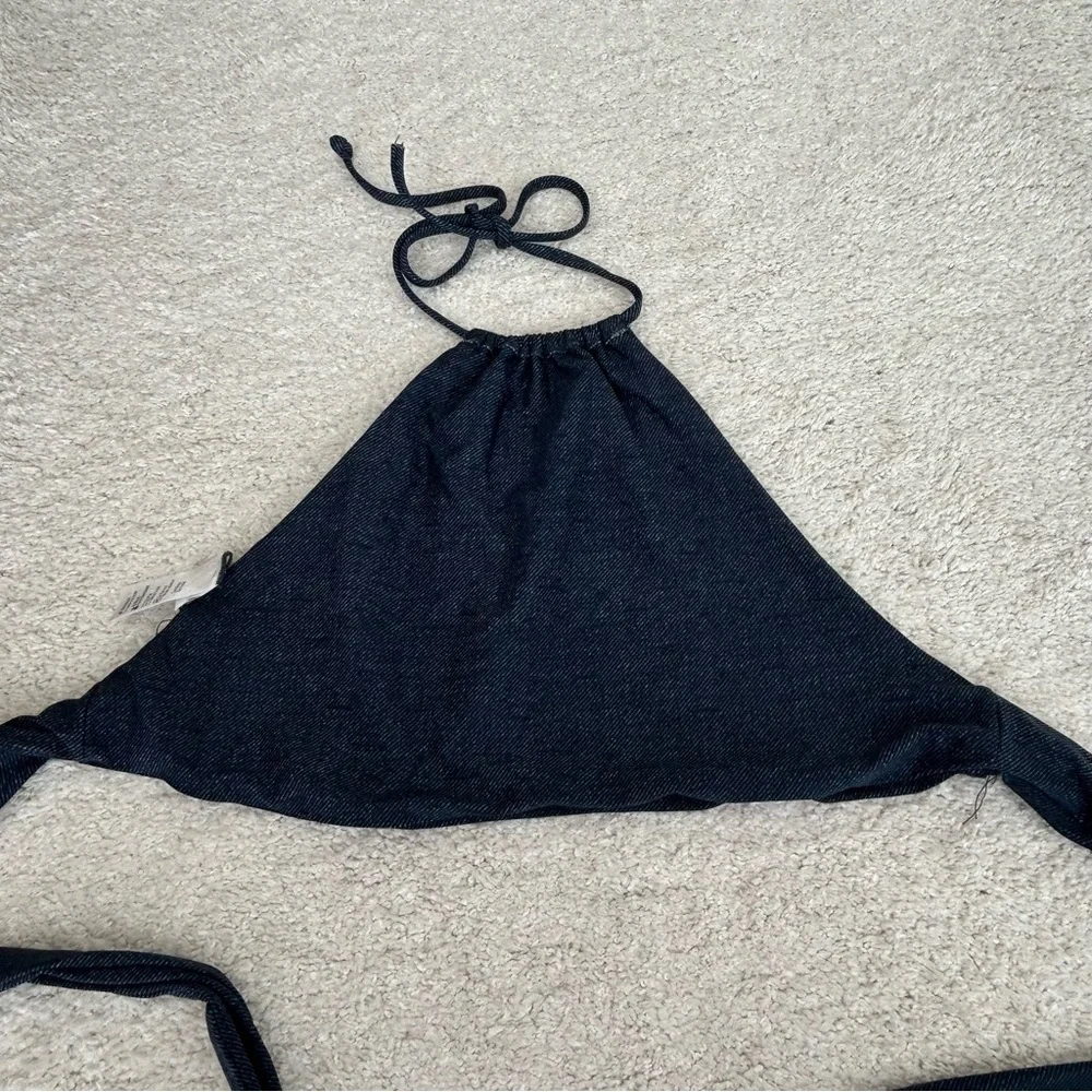 L*SPACE Denim Look Halter Bikini Top